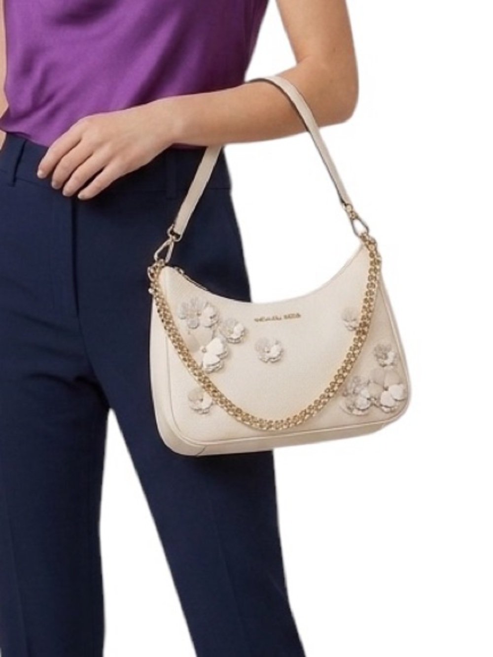 Women's Cream Floral Leather Crossbody Bag with Gold Hardware